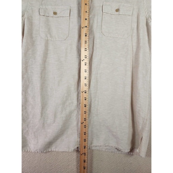 Axist Shirt Mens Medium M Linen Blend Button Up Short Sleeve Tan Regular Fit - Picture 5 of 11